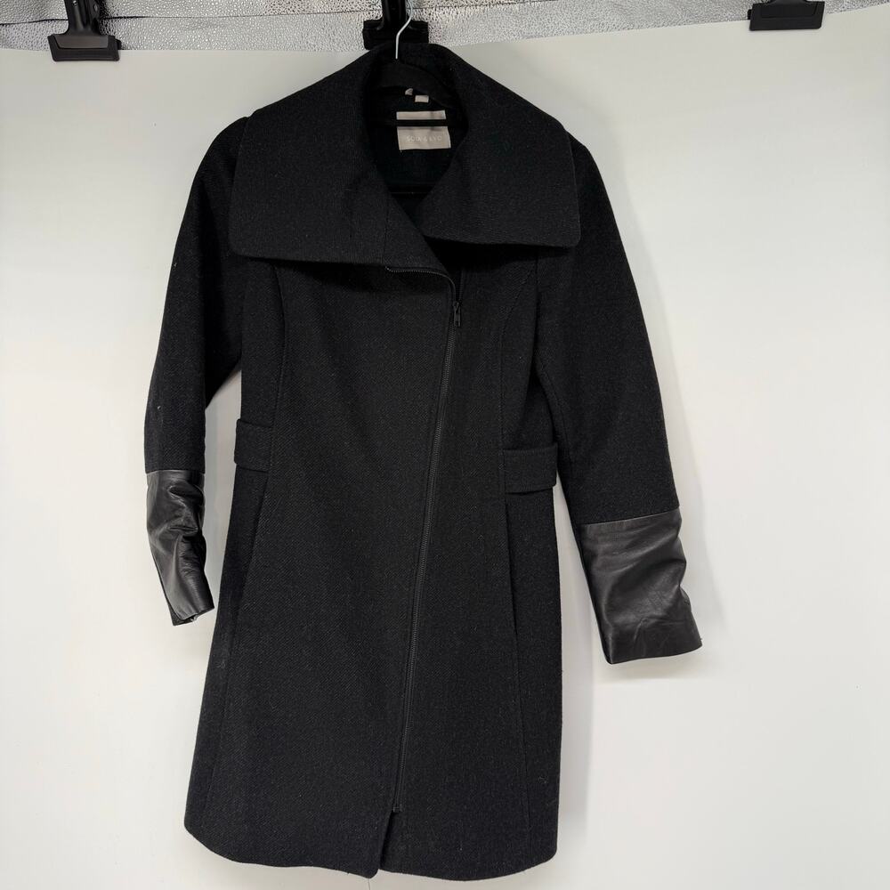 Soia & Kyo Wool-Blend Jacket Women's Size S Black Lambskin Leather Trim